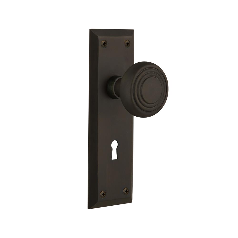 Nostalgic Warehouse 718606  New York Plate with Keyhole Privacy Deco Door Knob in Oil-Rubbed Bronze